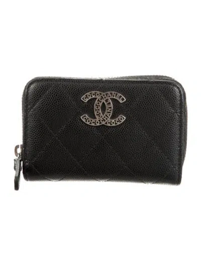 Pre-owned Chanel Coco Zip Coin Purse Interlocking Cc Logo Compact Wallet In Black