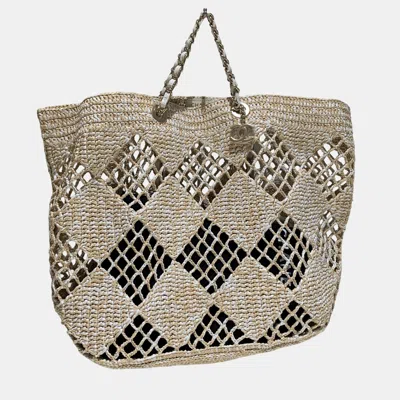 Pre-owned Chanel Cocobeach White Raffia Beach Tote Bag