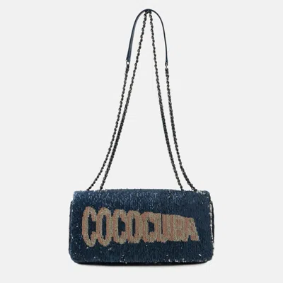 Pre-owned Chanel Cococuba Blue Leather Sequin Chain Shoulder Bag