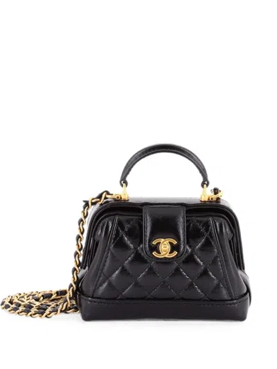 Pre-owned Chanel Cocodoc Top Handle Bag Quilted Lambskin Mini Satchel In Black