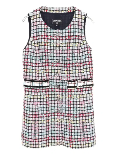 Pre-owned Chanel Cocomark Button Tweed Gilet In White