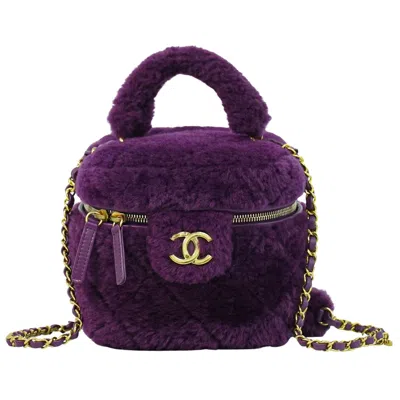 Pre-owned Chanel Coconing Top Handle Vanity Case With Chain Quilted Shearling Purple Faux_fur Clutche & Pouche