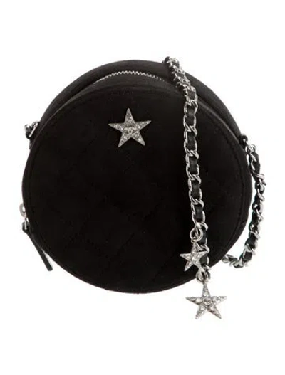 Pre-owned Chanel Cocostellar Round Clutch W/ Chain In Black