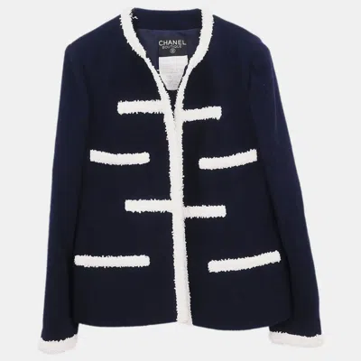 Pre-owned Chanel Collarless Jacket Navy 95c #44 In Blue