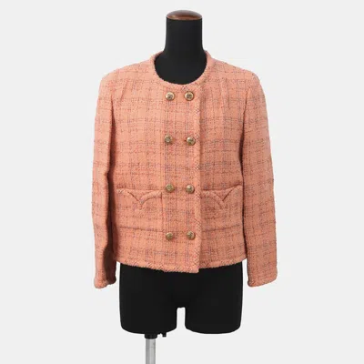 Pre-owned Chanel Collarless Jacket Wool Alpaca Polyamide Paper Size 40 Orange