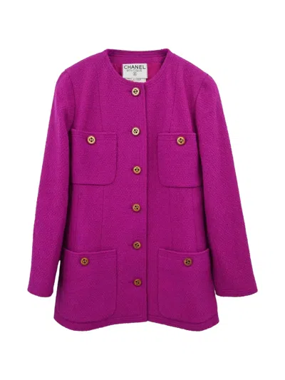 Pre-owned Chanel Collarless Tweed Jacket In Purple