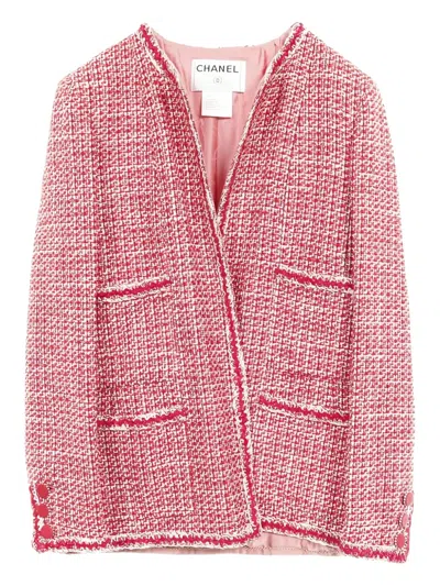 Pre-owned Chanel Collarless Tweed Jacket In Red