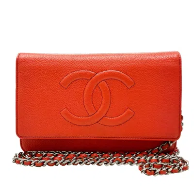 Pre-owned Chanel Color Grained Calfskin Shoulder Bag () In Orange