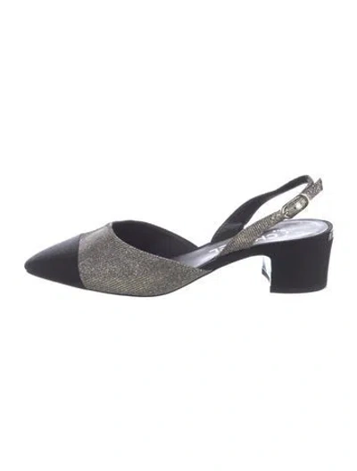 Pre-owned Chanel Colorblock Pattern Glitter Accents Slingback Pumps In Silver