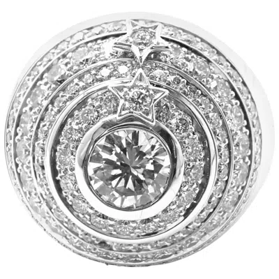 Pre-owned Chanel Comete Star Diamond Large Spinning Dome White Gold Cocktail Ring