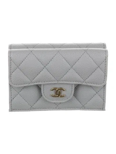 Pre-owned Chanel Compact Flap Interlocking Cc Logo Compact Wallet In Gray