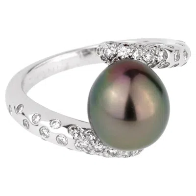 Pre-owned Chanel Concept Pearl Diamond 18k White Gold Cocktail Ring Sz 5 1/2
