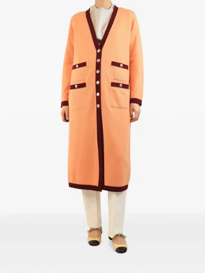 Pre-owned Chanel Contrast-trim Cardigan In Orange