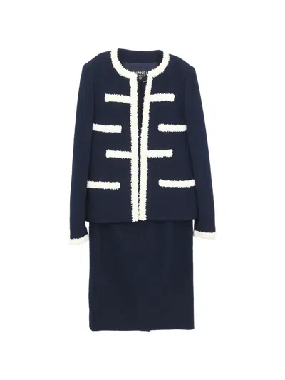 Pre-owned Chanel Contrast-trim Skirt Suit In Blue