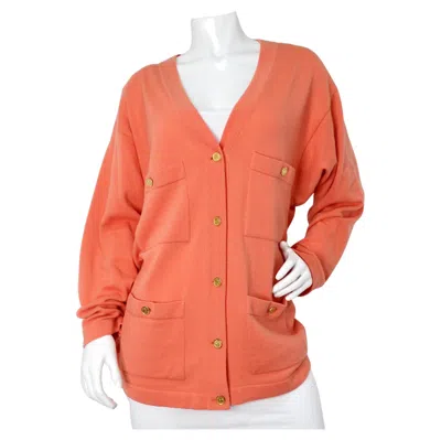 Pre-owned Chanel Coral Cashmere Cardigan With Gold-tone Cc Buttons Circa 1980s In Red