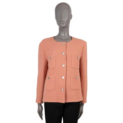 Pre-owned Chanel Coral Pink Wool 2021 21b Collarless Tweed Jacket 44 Fits L In Red