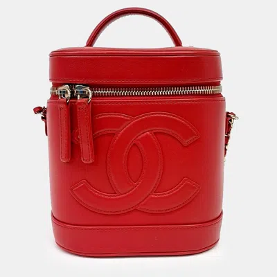 Pre-owned Chanel Cosmetic Tote And Shoulder Bag In Red