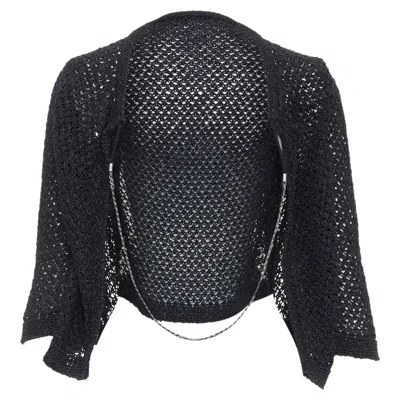Pre-owned Chanel Cotton Blend Cc Chain Link Open Knit Cardigan In Black