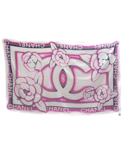 Pre-owned Chanel Cotton Camellia Logo Printed Shawl Scarf (authentic Pre-loved)