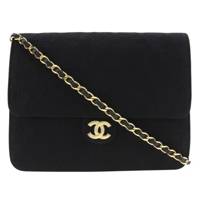 Pre-owned Chanel Cotton Chain Shoulder Bag In Black