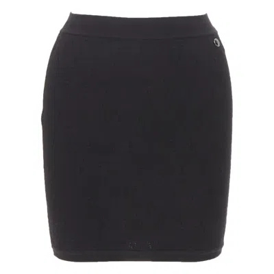 Pre-owned Chanel Cotton Diamond Stitch Knit Cc Resin Logo Button Bodycon Mini Skirt Fr34 In Black