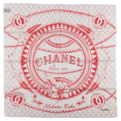 Pre-owned Chanel Cotton Havana Cuba Scarf White