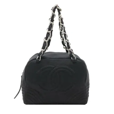 Pre-owned Chanel Cotton Jersey Chain Shoulder Bag In Black