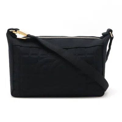 Pre-owned Chanel Cotton Jersey Leather Shoulder Bag In Black