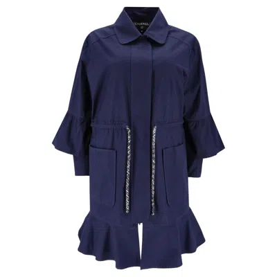 Pre-owned Chanel Cotton Layered Drawstring Coat In Black
