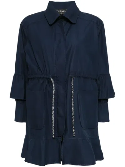 Pre-owned Chanel Cotton Layered Drawstring Coat In Blue