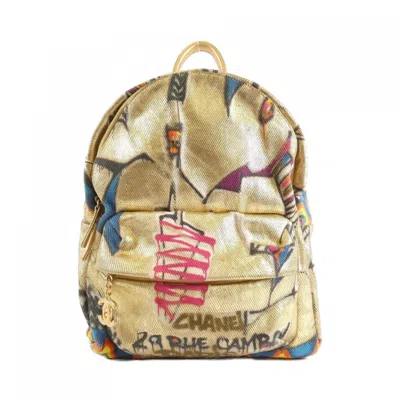 Pre-owned Chanel Cotton Leather Backpack () In Gold