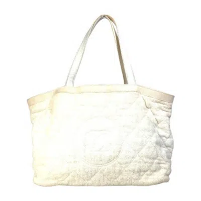Pre-owned Chanel Cotton Leather Beach Bag Shoulder Bag Tote Bag () In White
