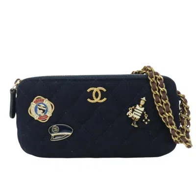 Pre-owned Chanel Cotton Leather Pochette Shoulder Bag () In Blue