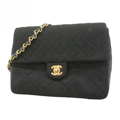 Pre-owned Chanel Cotton Leather Shoulder Bag () In Black