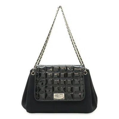 Pre-owned Chanel Cotton Leather Shoulder Bag () In Black