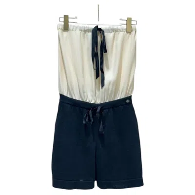 Pre-owned Chanel Cream & Black Signature Playsuit Mini Jumpsuit Sz.38 In White