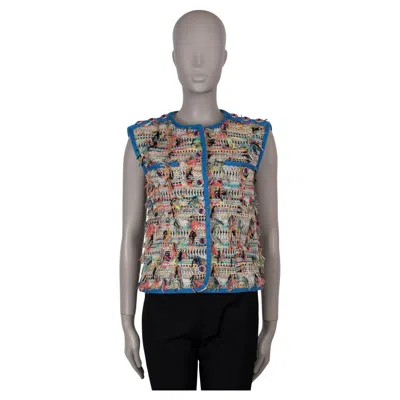 Pre-owned Chanel Cream & Multicolor Cotton 17s Fringe Tweed Vest Jacket 36 Xs In White