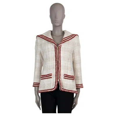 Pre-owned Chanel Cream & Red Cotton 18a Hamburg Salor Flap Tweed Coat Jacket 40 M In White