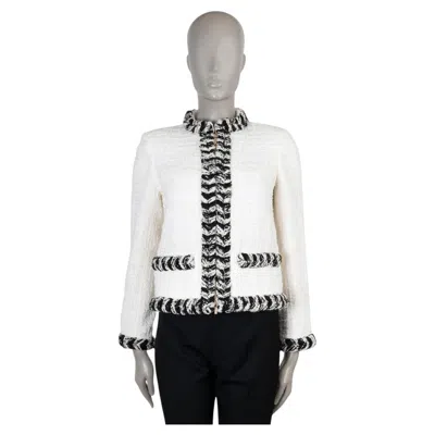 Pre-owned Chanel Cream & White Cotton 20b Braid Trim Tweed Jacket 36 Xs