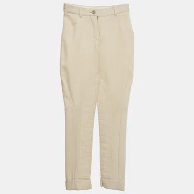Pre-owned Chanel Cream Boucle Skiny Trousers S In White