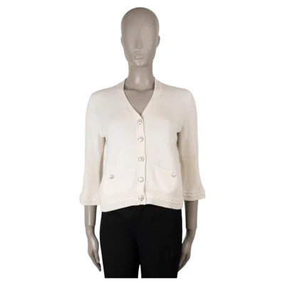 Pre-owned Chanel Cream Cashmere 18p Chain Trim Knit Sweater 36 Xs In White
