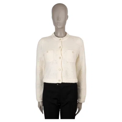 Pre-owned Chanel Cream Cashmere 19k Teddy Knit Sweater 38 S In White