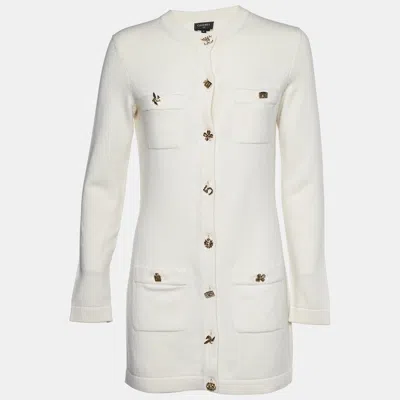 Pre-owned Chanel Cream Cashmere Knit Lucky Charms Detail Cardigan S