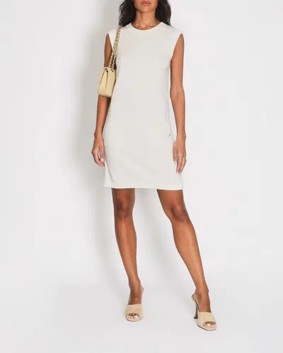 Pre-owned Chanel Cream Cashmere Sleeveless Mini Dress With Pearls And Cc Logo Detail In White