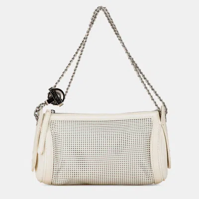 Pre-owned Chanel Cream Caviar Perforated Pulley Shoulder Bag In White