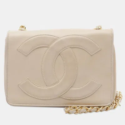 Pre-owned Chanel Cream Cc Lambskin Full Flap