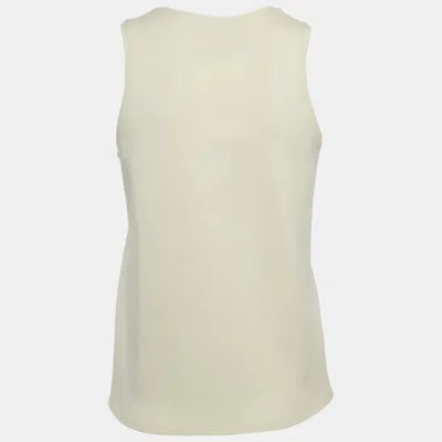 Pre-owned Chanel Cream Cc Ruffled Jersey Tank Top M In White