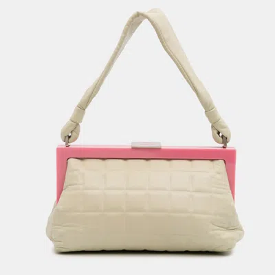 Pre-owned Chanel Cream Chocolate Bar Lambskin Frame Bag In White