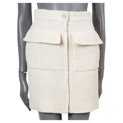 Pre-owned Chanel Cream Cotton 2020 20c Flap Pocket Tweed Mini Skirt 36 Xs In White