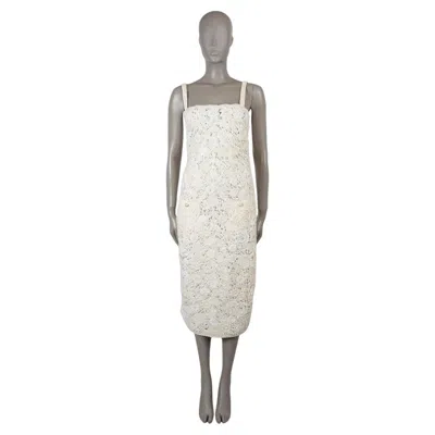 Pre-owned Chanel Cream Cotton 21s Sequin Floral Crochet Knit Dress 34 Xs In White